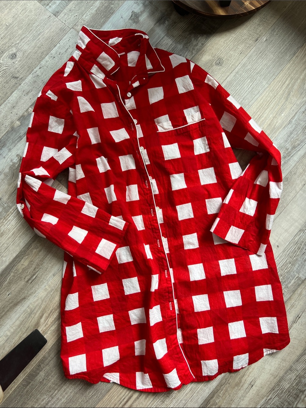 Julia Amory Red & White Check Swim Coverup Shirt - Lightweight Beach Layer